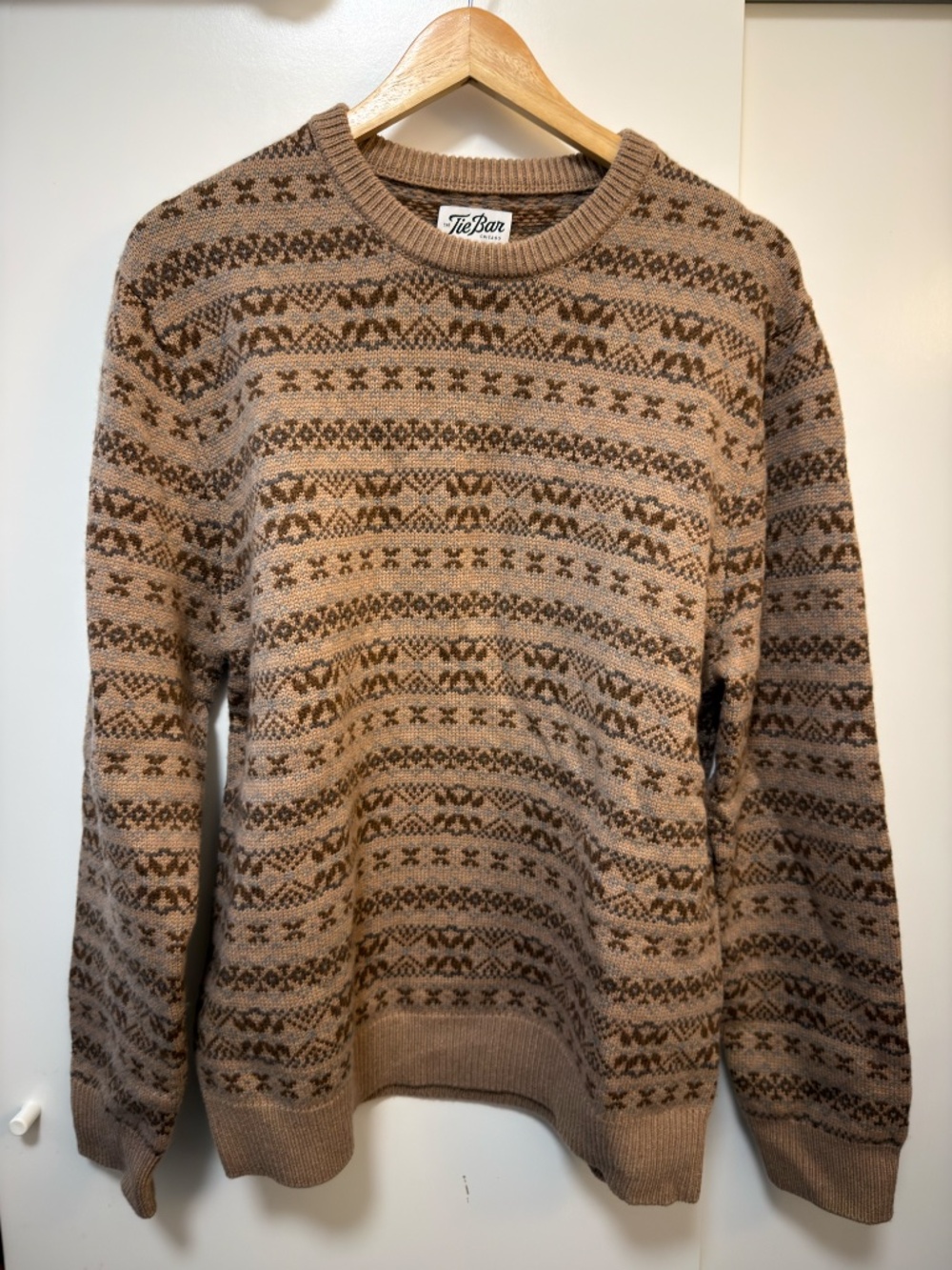 The Tie Bar Merino Fairisle Camel Crewneck - Size L